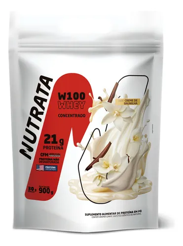 W100 Whey Concentrado Pouch 900g Baunilha Nutrata - R$ 108,85