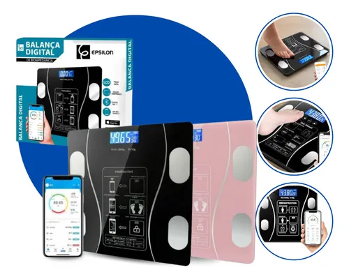 Balança Bioimpedância Digital Preta 180kg App Gratuito P/ Android e Para Ios Bioimpedancia Inbody Pediatrica Profissional Academia Nutricionista Balanca Bioimpedancia Corporal Antiderrapante Preta - R$ 29,9