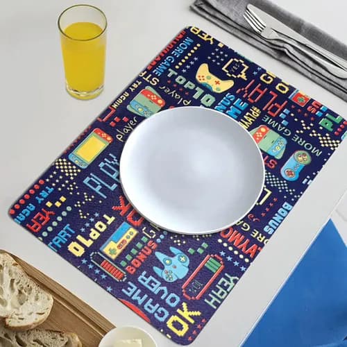 4 Jogo Americano Infantil Impermeável Pvc Estampado GAME PLAY CRIANÇA RETANGULAR