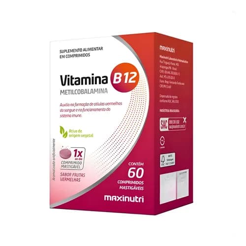 Vitamina B12 Comprimido Beneficio Metilcobalamina 60 Capsula Sabor Frutas Vermelhas - R$ 36,9