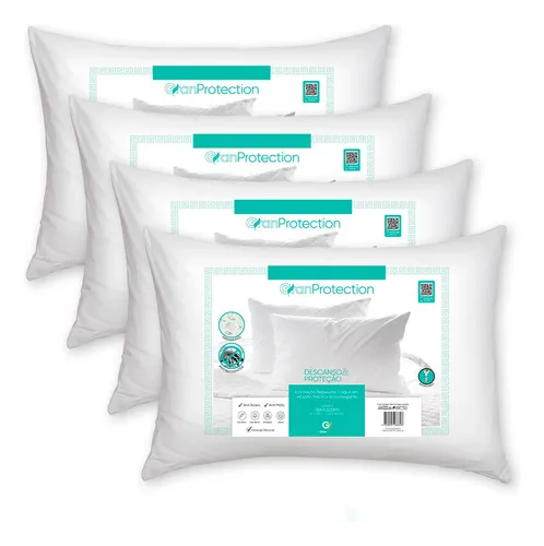 4 Travesseiros Impermeável Antialérgico 50x70 Suporte Medio - R$ 139,9