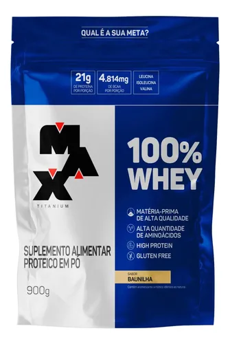 Refil 100% Whey Protein Concentrado Max Titanium 900g Sabor Baunilha - R$ 128