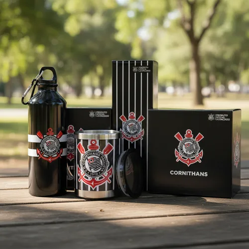 Kit Corinthians Presente Garrafa Aluminio + Caneca Termica - R$ 78,9