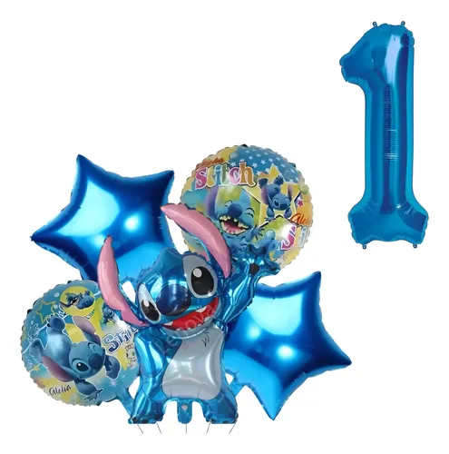 Kit 5 Balão Metalizado Stitch Azul Estrela 40cm + Número