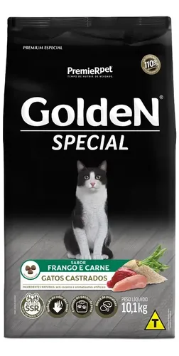 Alimento Golden Special Gatos Castrados Sabor frango e Carne 10.1 kg